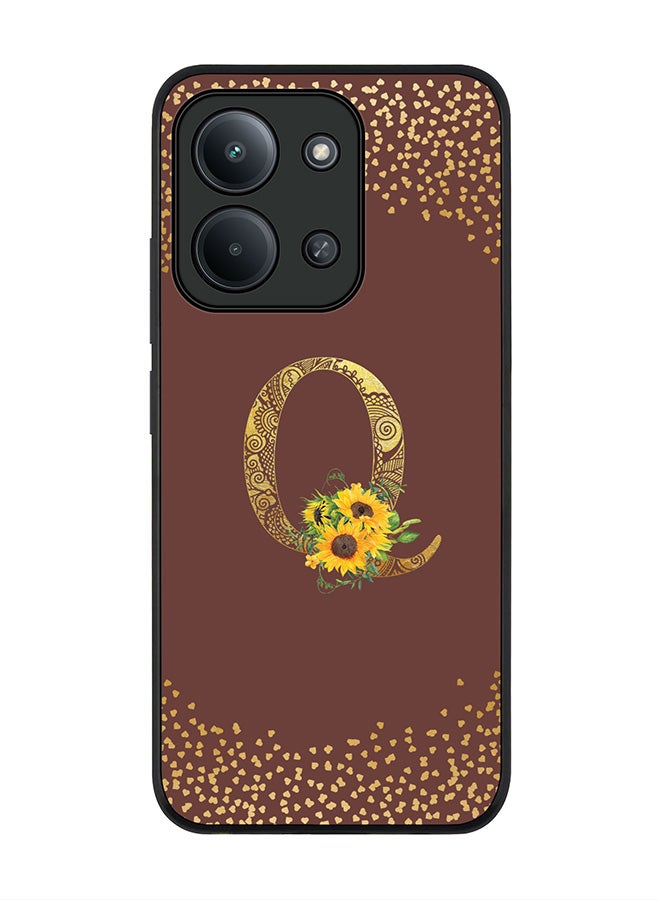 For Xiaomi Redmi 15C 4G Case,Slim fit Camera Protection, Shockproof Thin Phone cover  - Custom Floral Monogram - Q  (Brown )